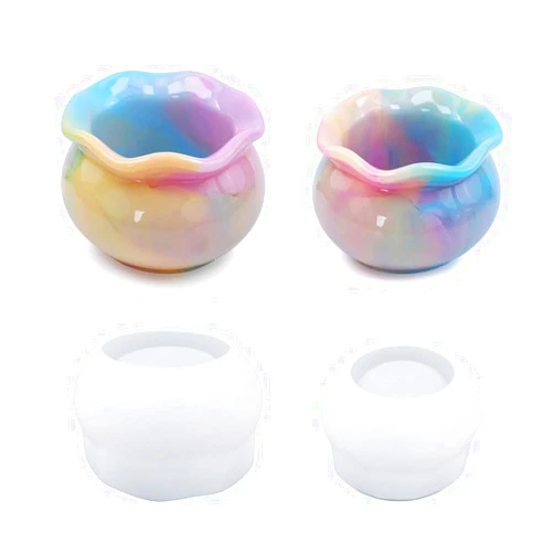 Finyoffiy 2pcs Jar Resin Mold Bowl Silicone Mold Box Epoxy Mold DIY Casting Mold for Mini Fish Tank, Jewelry Storage,Home Decoration (L+S)