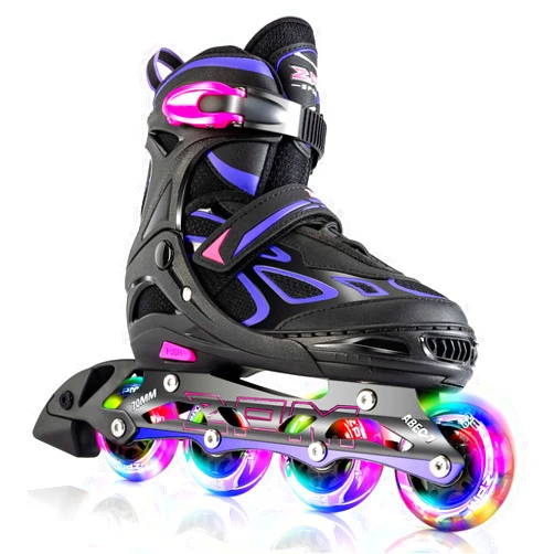 2PM SPORTS Vinal Girls Adjustable Flashing Inline Skates, All Wheels Light Up, Fun Illuminating Skates for Kids Men Adult Women and Boys