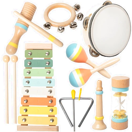 WowJoyLab Toddlers Musical Instruments - Montessori Musical Toys for Toddlers 1-3，Modern Boho Xylophone，Neutral Colors Wooden Percussion Instruments Set