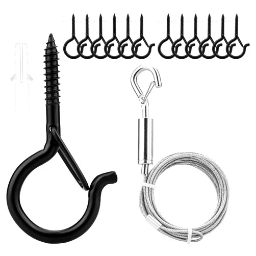 LOTSUN Screw Hooks for Hanging Outdoor Lights 16 Pcs Q-Hanger Hooks with 2 Pcs Adjustable Picture Hanging Wire with Loop and Hook Stainless Steel Hanging Wire