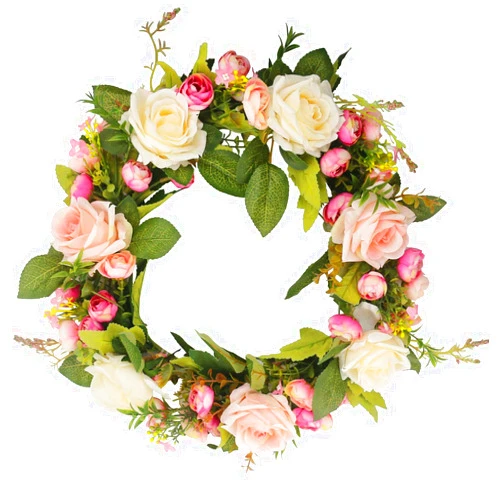 Ogrmar Artificial Flower Wreath/Handmade Floral Artificial Simulation Rose Flowers Garland Wreath for Home Front Door Christmas Wedding Party Decoration (Rose)