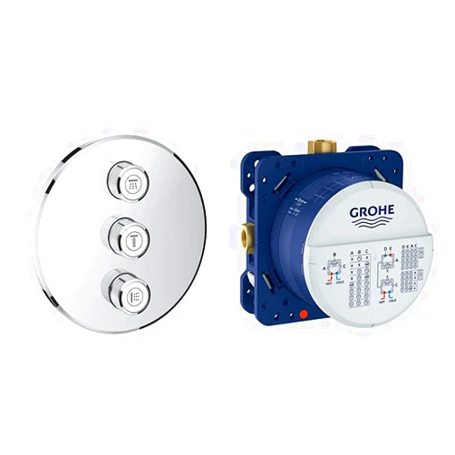 Grohe 29122000 Grohtherm Smartcontrol Triple Volume Control Trim in Starlight Chrome with Rapido Smartbox Universal Rough-in
