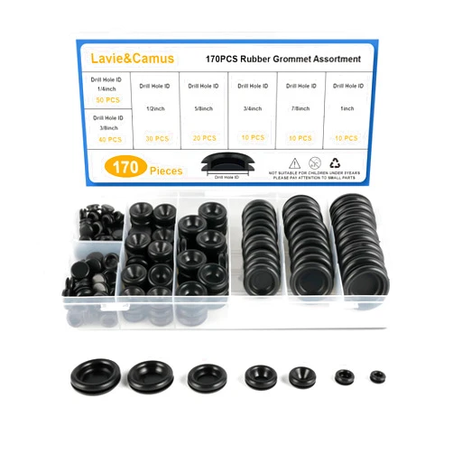 Lavie&Camus 170PCS Rubber Grommet Kit, Closed Rubber Hole Plug, Rubber Grommets for Wiring Protection, Firewall Grommets Automotive, Drill Hole 7 Sizes 1/4