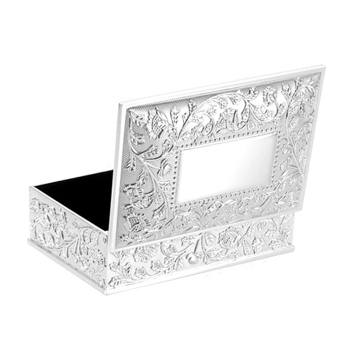 Hipiwe Rectangular Silver Jewelry Box Small Trinket Storage Box Deluxe Treasure Chest Case Earring Ring Necklace Organizer Decorative Keepsake Box Christmas Gift for Women Girls