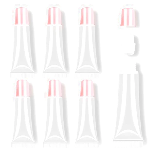 AMORIX 6PCS 10ml Lip Gloss Tubes Clear Empty Lip Balm Containers with Pink Cap Refillable Soft Cosmetic Squeeze Tubes for Lip Gloss Base Glitter Pigment Powder.
