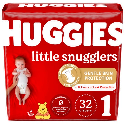 Huggies Size 1 Diapers, Little Snugglers Newborn Diapers, Size 1 (8-14 lbs), 32 Count