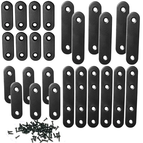 QSJ 26 Sets Flat Plate Straight Bracket Flat Metal Brace Bracket, 36mm/46mm/56mm/76mm Metal Brackets Mending Repair Plate Brace