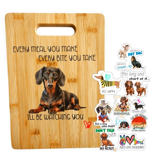 Leann Michael Dachshund Cutting Board and Stickers - Perfect Dachshund Gifts - Unique Gifts for Dachshund Lovers by Leann Michael