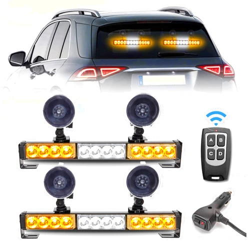 FEELOTAM 2 in 1 Emergency Traffic Advisor Strobe Lights Bar For Vehicles Trucks Amber and White 23 Flash Patterns 2pcs 12.8 inch Safety Warning Lights Wireless Remote Control