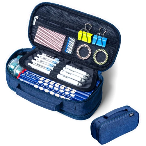 M&G Big Capacity Pencil Case, Large Capacity Pencil Pouch Multi-Slot Pencil Case Organizer, Portable Big Pencil Bags with Zipper for Makeup Brush Teen Boys Girls Office (Blue)