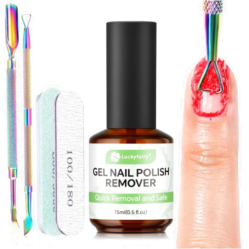 Luckyfairy Gel Nail Polish Remover: 5Pcs Gel Polish Remover Kit for Nails, Acetone-free Easy Quick Nail Polish Remove in 2-5 Minutes, No Need to Soak or Wrap, Professional Nail Remover Kit Tools