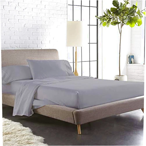 Fabricalicious Linen 400 Thread Count Cotton Sheets - Full Size Sheets Cotton 4 Piece - Hotel Luxury Bed Sheets - Extra Soft - Light Grey Solid Bed Sheets - 15 Inch Deep Pocket Fitted Sheets - Comfy-Bed -Sheets