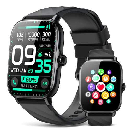 Kriutefy Smart Watches Fitness Tracker for Women Men with Step Counter, Sleep Calorie Monitor, Pedometer, IP68 Waterproof, Smartwatch with 120+ Sports for iPhone Android (Black)
