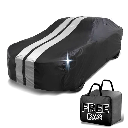 iCarCover Custom Car Cover for AMC Gremlin (1970-1978) Waterproof All Weather Rain Snow UV Sun Protector Full Exterior Indoor Outdoor Car Cover (Stripe - Black/Gray)