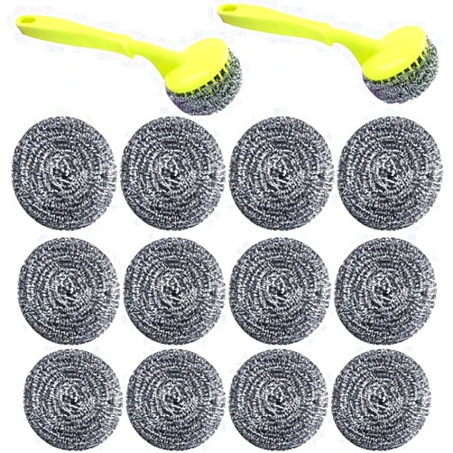 NRDBEEEC 18 PCS Stainless Steel Sponges Scrubbers Cleaning Ball Utensil Scrubber Metal Scrubber Scouring Pads Ball for Pot Pan Dish Wash Cleaning for Removing Rust Dirty Cookware Cleaner with Handle (18 Pack)
