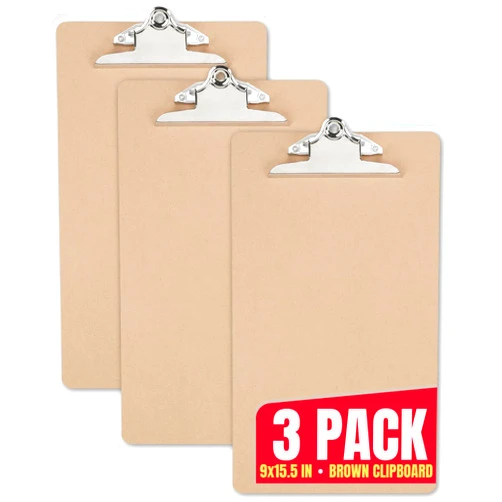 1InTheOffice Legal Size Clipboard, Heavy Duty Clipboard, Hardbound, Brown, 9x15.5 (3 Pack)