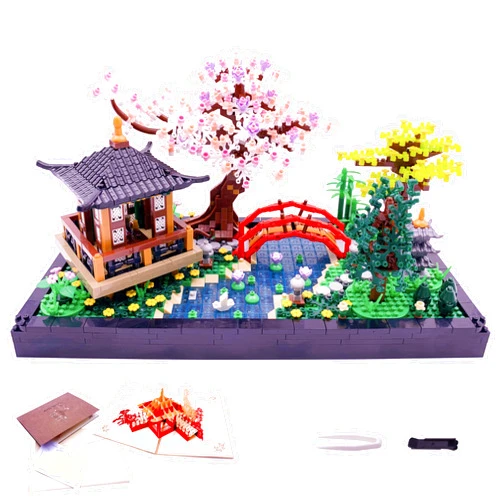 Alizdd Micro Building Blocks Sets，Chinese Zen Garden Architecture and Cherry Blossom Bonsai Tree Building Toys for Adults，Japanese Sakura House Model，Creative Mini Bricks Gift for Kids 14+，2280 PCS