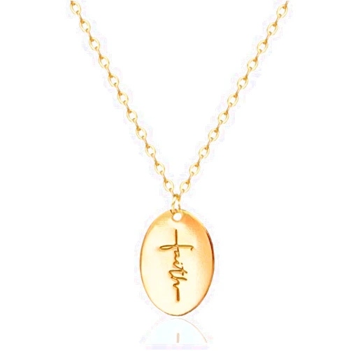 Handmade Faith Cross Pendant Necklace for Women Girls, Religious Christian Jewelry Gift Hand Stamped 14K Gold Filled