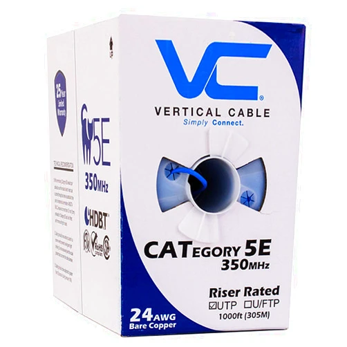 VC VERTICAL CABLE Vertical Cable Cat5e, 350 MHz, UTP, 24AWG, 8C Solid Bare Copper, 1000ft, Blue, Bulk Ethernet Cable - 054 Series