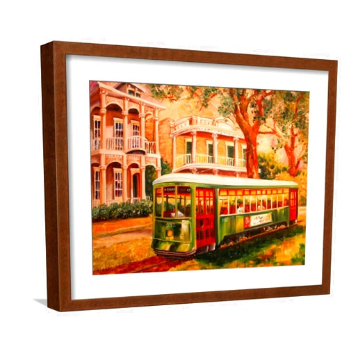 ART.COM Wall Art Print Garden District Streetcar on Brown Frame by Diane Millsap, 21