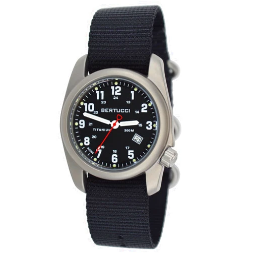 BERTUCCI® 40 mm Titanium Field Watch - A-2T Original Classic™ - Black Dial, Black Nylon Band 12022