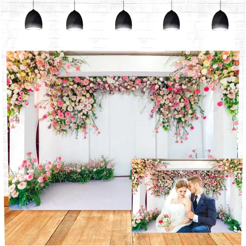 OERJU 7x5ft Wedding Backdrops for Reception Wedding Floral Wall Backdrop Pink Rose Flowers Background Wedding Ceremony Bridal Shower Anniversary Birthday Party Decoration Banner Photo Booth Props