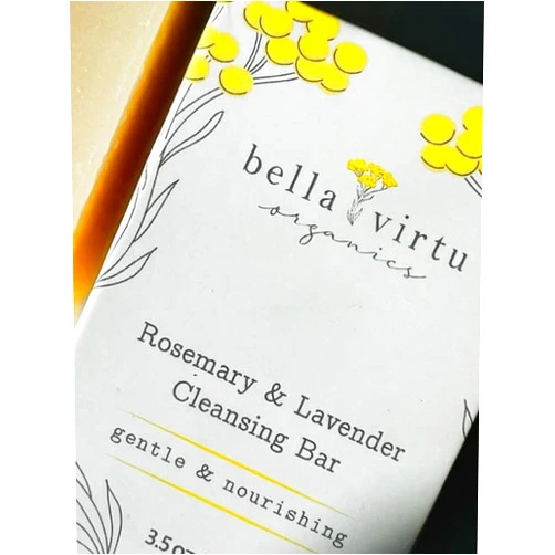 Bella Virtu Organics Rosemary & Lavender Cleansing Bar, hydrating organic bar soap for sensitive skin