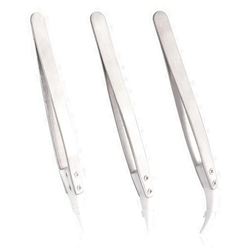 Mesee 3 Pieces Precision Ceramic Tweezers Set, Stainless Steel Antistatic Pointed & Curved Tips Tweezers Non-conductive Hand Tool Kit for Electronics Soldering Jewelry-Making Laboratory Work - Silver