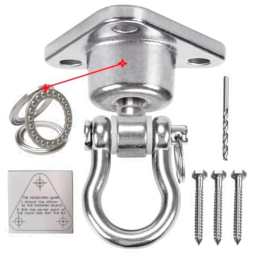 IOH Silent Bearing Swing Hanger Hammock Suspension Kit, SUS Rust Proof, 1500LB Heavy Duty 360 Degree Rotation, Yoga, Sandbag, Gym (3 wooden screws)