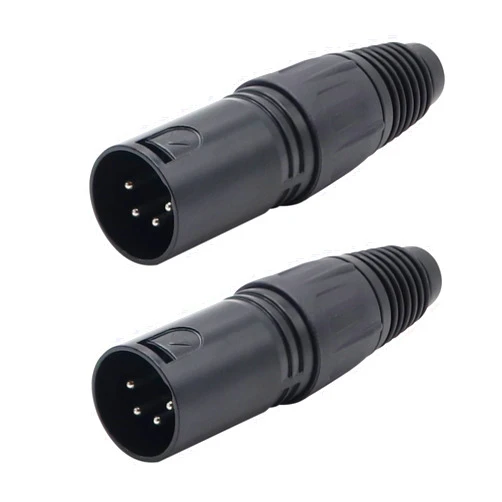 Kallaudo 4-Pin XLR Cable Connector XLR 4 Pin Male Plug Connector Mic Cable Plug Connector Audio Adapter for Microphone, mixers, Black, 2 Pack