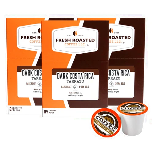 Fresh Roasted Coffee, Dark Costa Rica Tarrazu, Dark Roast, 72 Pods for K Cup Brewers
