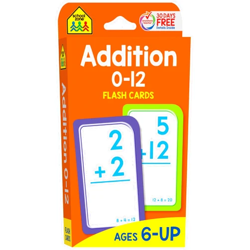 School Zone,Joan Hoffman School Zone - Addition 0-12 Flash Cards - Ages 6 and Up, 1st Grade, 2nd Grade, Numbers 0-12, Math, Problem Solving, Addition Problems, Counting, and More