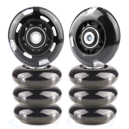 Gladeer Inline Skate Wheels Light Up 85A Indoor Outdoor Replacement Wheels with ABEC-7 Bearings for Kids & Adult Youth Inline Skates, Pack of 8 (Black, 64mm)