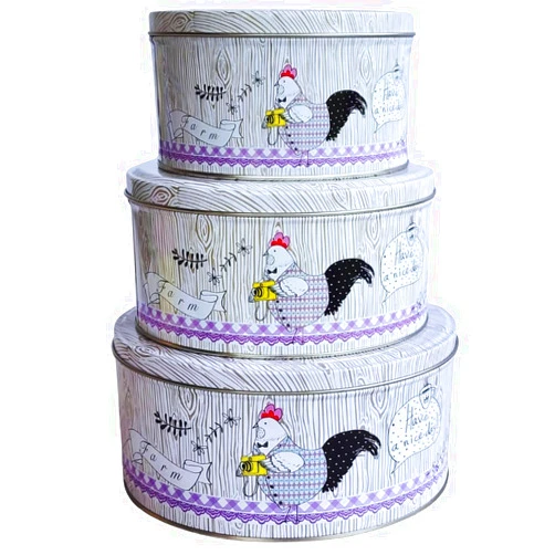 Hadaaya Pack of 3 Stackable Round Metal Tin Containers with Lids – Multipurpose Tins for Cookies, Candies, Kitchen Storage & More | Thoughtful Gift for Wedding & Home Decor –Rustic Farmhouse Rooster Design