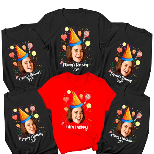 Handmade Custom Face Birthday Shirt Funny Birthday Matching Comfort Colors Tee Birth Party Group Photo Sweatshirt Personalized Face Birth T-Shirt Custom Photo Party Hoodie Black