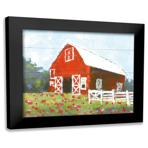 ArtDirect - White Ladder 18x15 Black Modern Framed Art Print Titled: Flower Field Barn