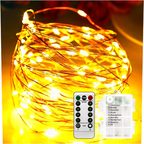 Fitybow 33Ft 100 LEDs Fairy String Lights Battery Operated Outdoor Waterproof 8 Modes Dimmable Remote Control Christmas Decor Lights Copper Wire Firefly Lights for Bedroom Party Patio Wedding