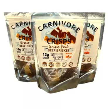 Carnivore Crisps beef brisket, (3) 1.5 oz bag, 10 g proteins per serving, made with Redmond Real Salt, carnivore diet approved, keto diet approved, 1.5 Ounce (Pack of 3)
