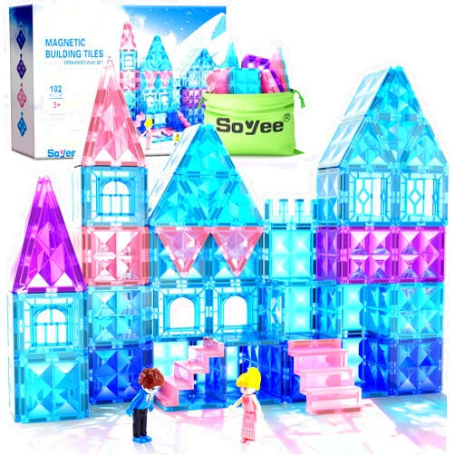 Soyee Magnetic Tiles 102pcs with 2 Stairs 2 Dolls Princess Castle Building Girls Toys Age 4-5 6-8 Magnetic Blocks Birthday Xmas Gifts for Girls Toys for 3 4 5 6 7 8+ Year Old