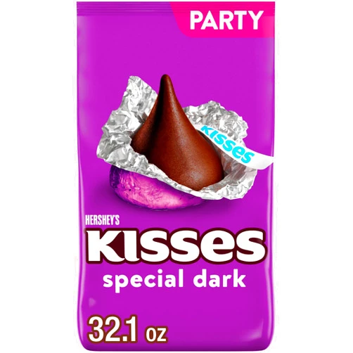 HERSHEY'S KISSES SPECIAL DARK Mildly Sweet Chocolate Candy Party Pack, 32.1 oz