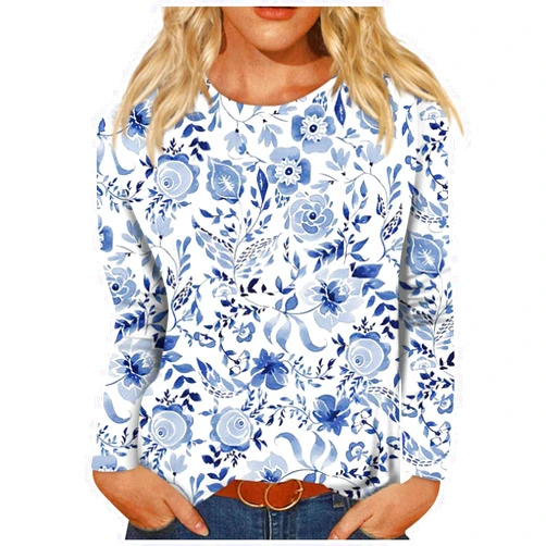 GOFULY Womens Long Sleeve Tops Winter Ethnic Floral Tunic Top Shirts Ladies Blouses Long Sleeve Fall Plus Crewneck Sweatshirt