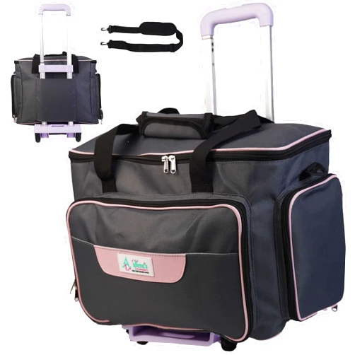 Athena's Elements Athena's Rolling Sewing Machine Case with 4 Wheels, Sewing Machine Carrying Case, Black with Purple Trim, Detachable Rolling Dolly, Multiple Storage Compartments, Standard Size (Silver Grey)