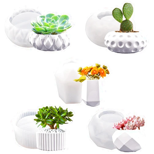 HCHZSH123 5pcs Succulent Pots Silicone Mold, Concrete Molds and Cement Mold for Making Small Pots and Vases