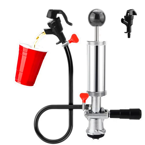 Dbgogo 4” Beer Keg Tap Keg Pump, American D System Beer Keg Party Pump Picnic Pump with Picnic Tap Faucets & Beer Line, Stainless Probe Portable Hand Pump Draft Beer Faucet with 2 Hose Clamps