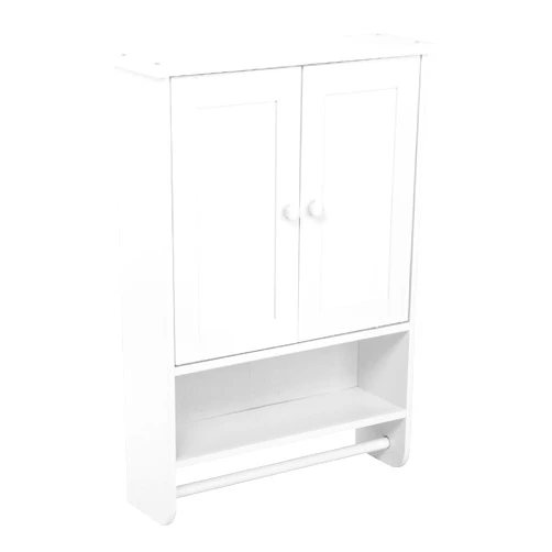 Cffuvros Wall Mounted Bathroom Cabinet with Towels Bar, Space Saver 2-Door Medicine Cabinet Waterproof, for Bedroom Kitchen Wall Cabinet