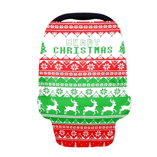 Buybai Xmas Car Seat Cover Nursing Breastfeeding Scarf Shawl High Chair Shopping Cart, Stretchy Infant Carseat Canopy for Stroller, Merry Christmas