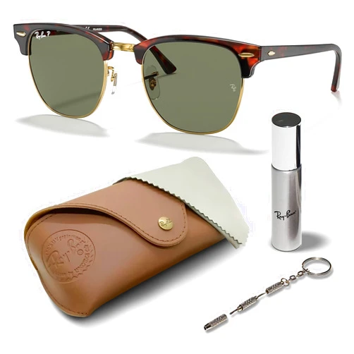 Ray-Ban RB3016 Clubmaster Classic Square Shape Sunglasses With Eyewear Kit Bundle - High Bridge Fit -Casual Square Sunglasses