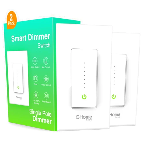 GHome Smart Dimmer Switch Work with Alexa Google Home, Neutral Wire Required 2.4GHz Wi-Fi Switch for Dimming LED CFL INC Light Bulbs, Single Pole, UL Certified, No Hub Required, 2Pack