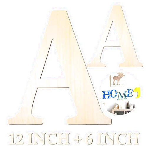 HEKOOLA Large Wooden Letters 12 inch Wood Letters for Crafts Projects Small Wooden Letters 6 inch for Wall Decor Home Decor Birthday Party Wedding Decorations Unfinished Wood Crafts to Paint (Wooden Letter A)