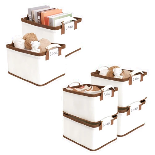 LoforHoney Home Bundle- Storage Bins with Metal Frames Beige Large 2-Pack & 4-Pack